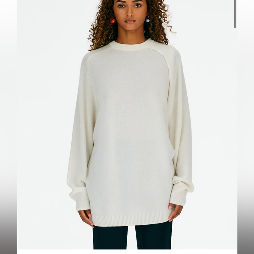 Tibi Feather Weight Cashmere Cutout Sleeve Pullover ivory